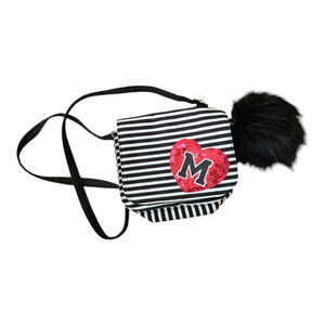 Justice Black White Monogram Purse Stripes M
